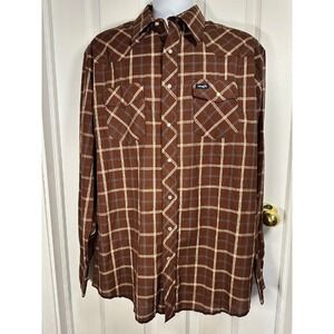 Wrangler Western Shirt Plaid Long Sleeve Pearl Snap Front Brown 2XL
